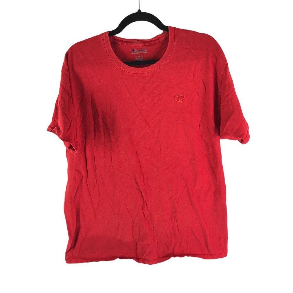 Champion Mens Red Crewneck Cotton Logo T-Shirt L